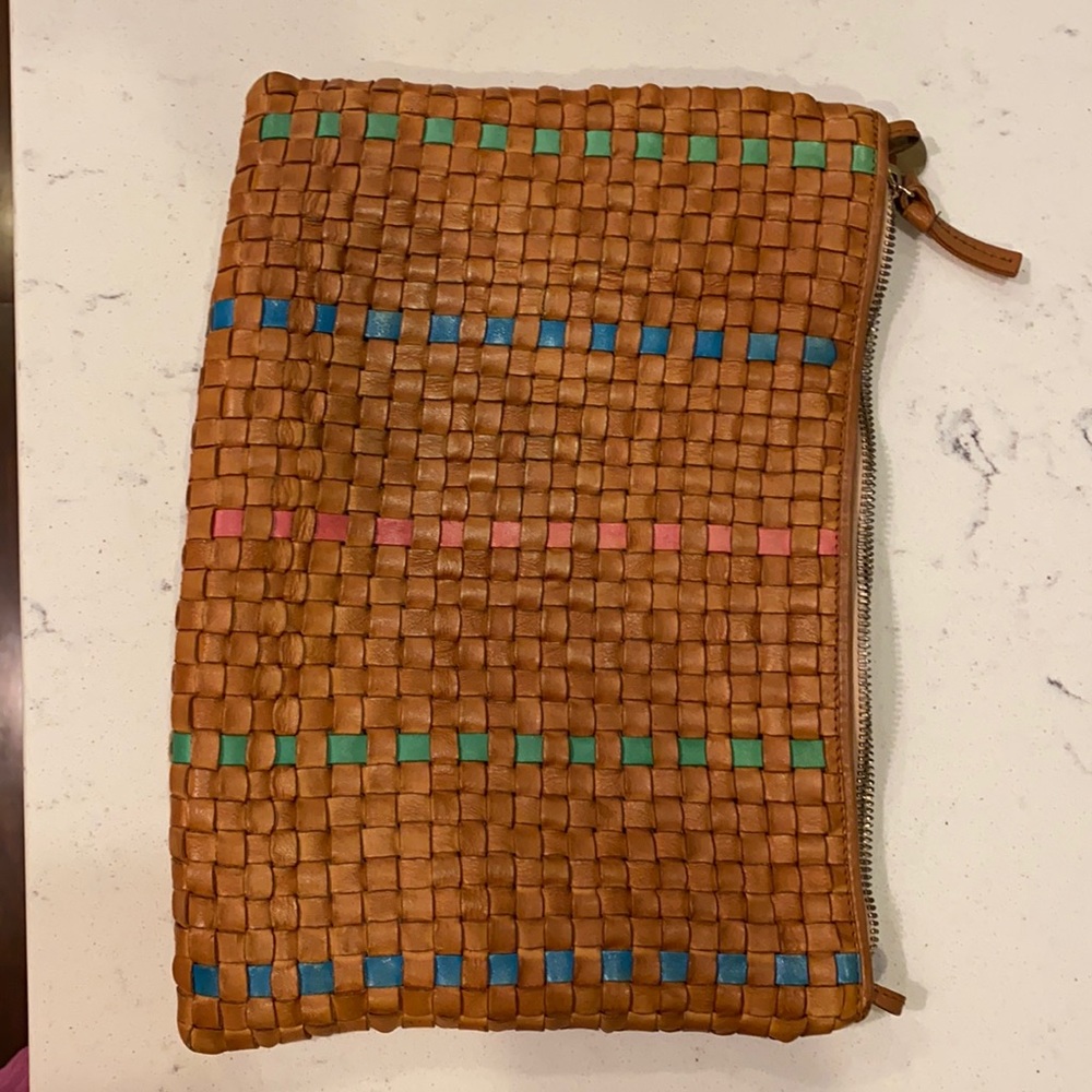 Clare V. Woven checkered flat clutch